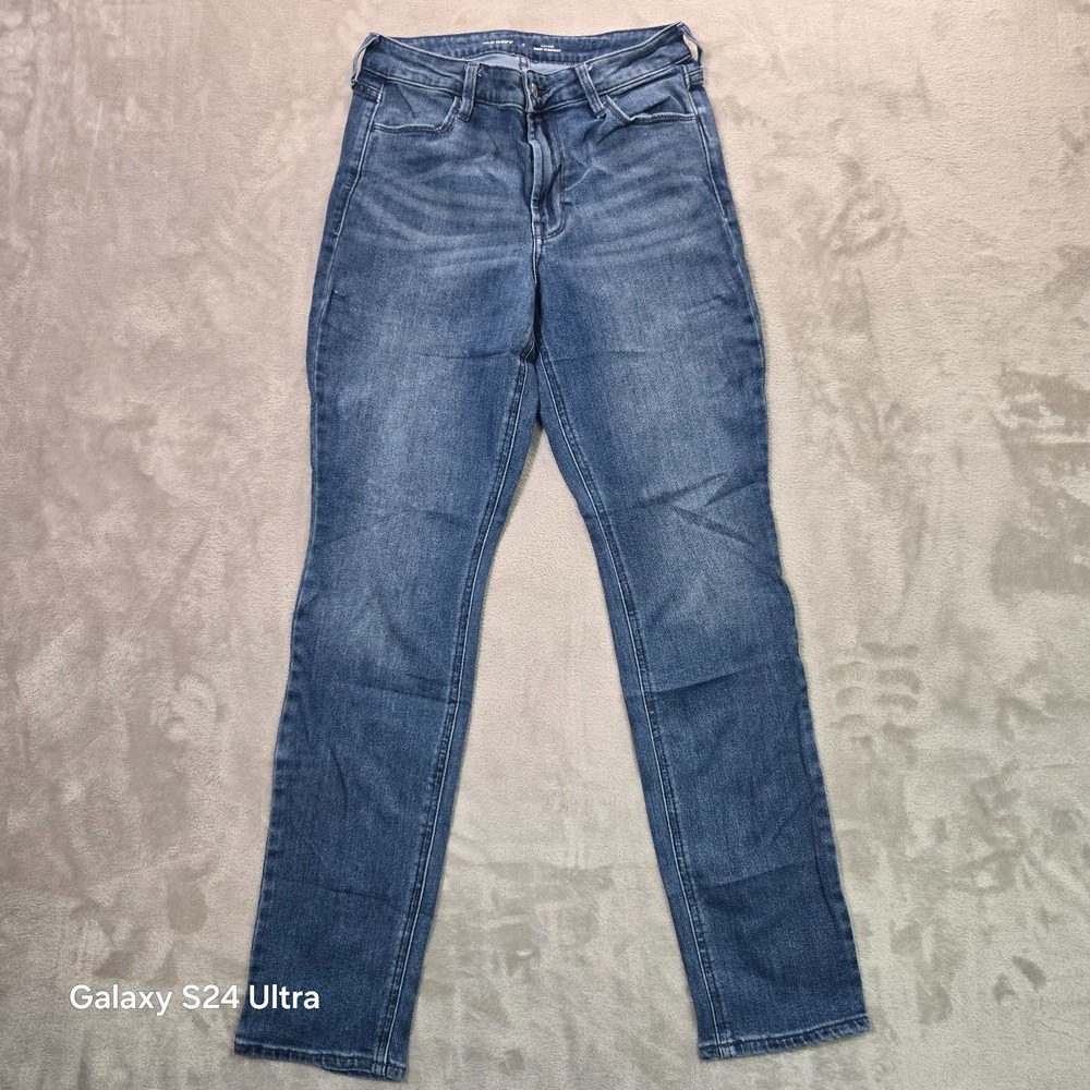 Old Navy Wow Straight Jeans Women's 4 Blue Denim Whiskered High Rise Americana
